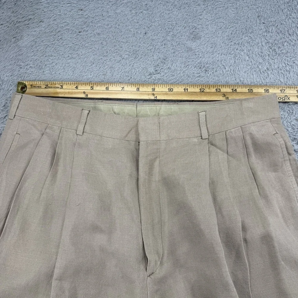 Corbin OTC Pants Mens 34 Khaki Irish Linen Viscose Blend Pleated Cuffed‎